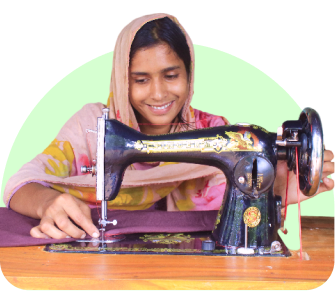 Woman using sewing machine